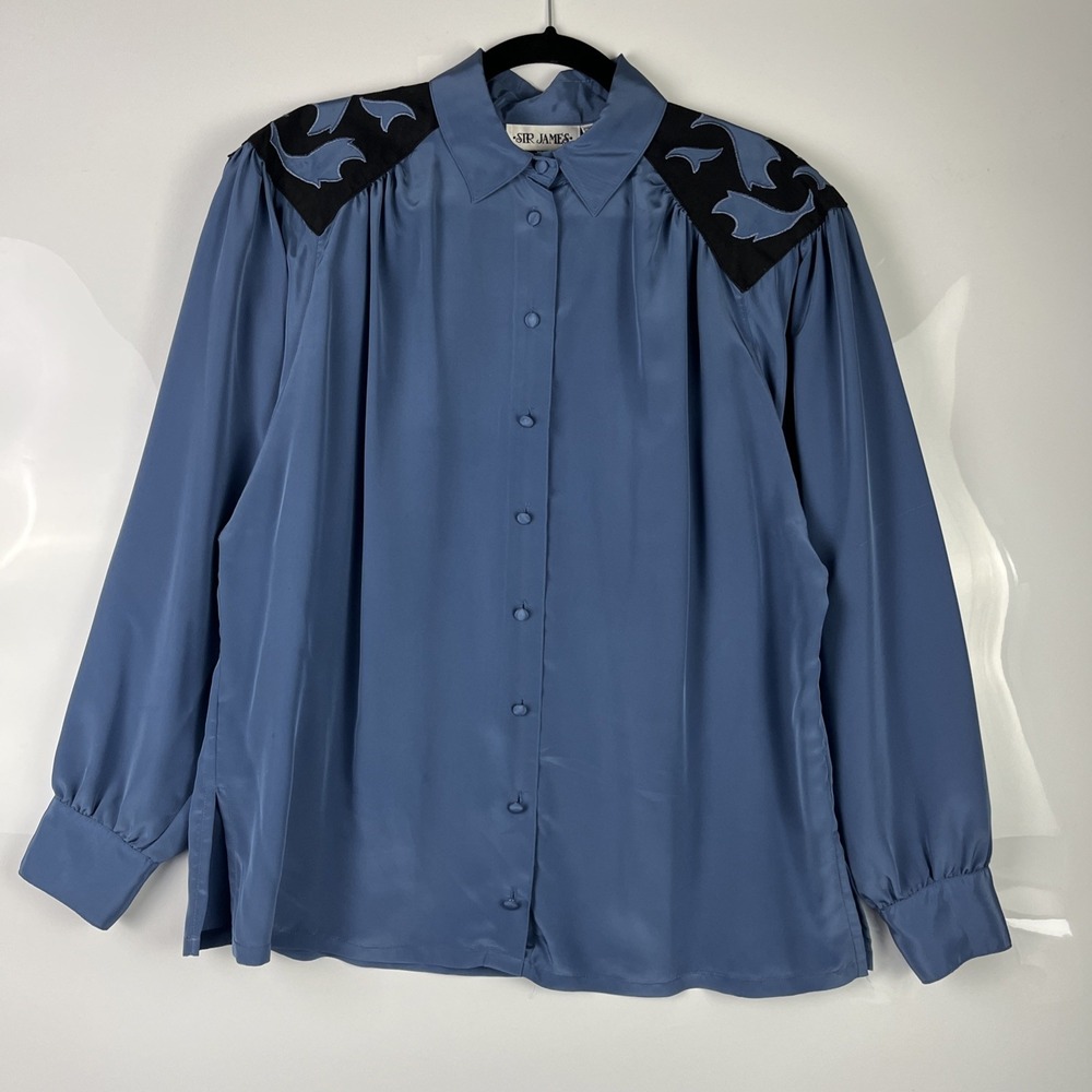 Vintage Sir James Shirt Womens Medium Blue Button Up Cowgirl 70s 80s